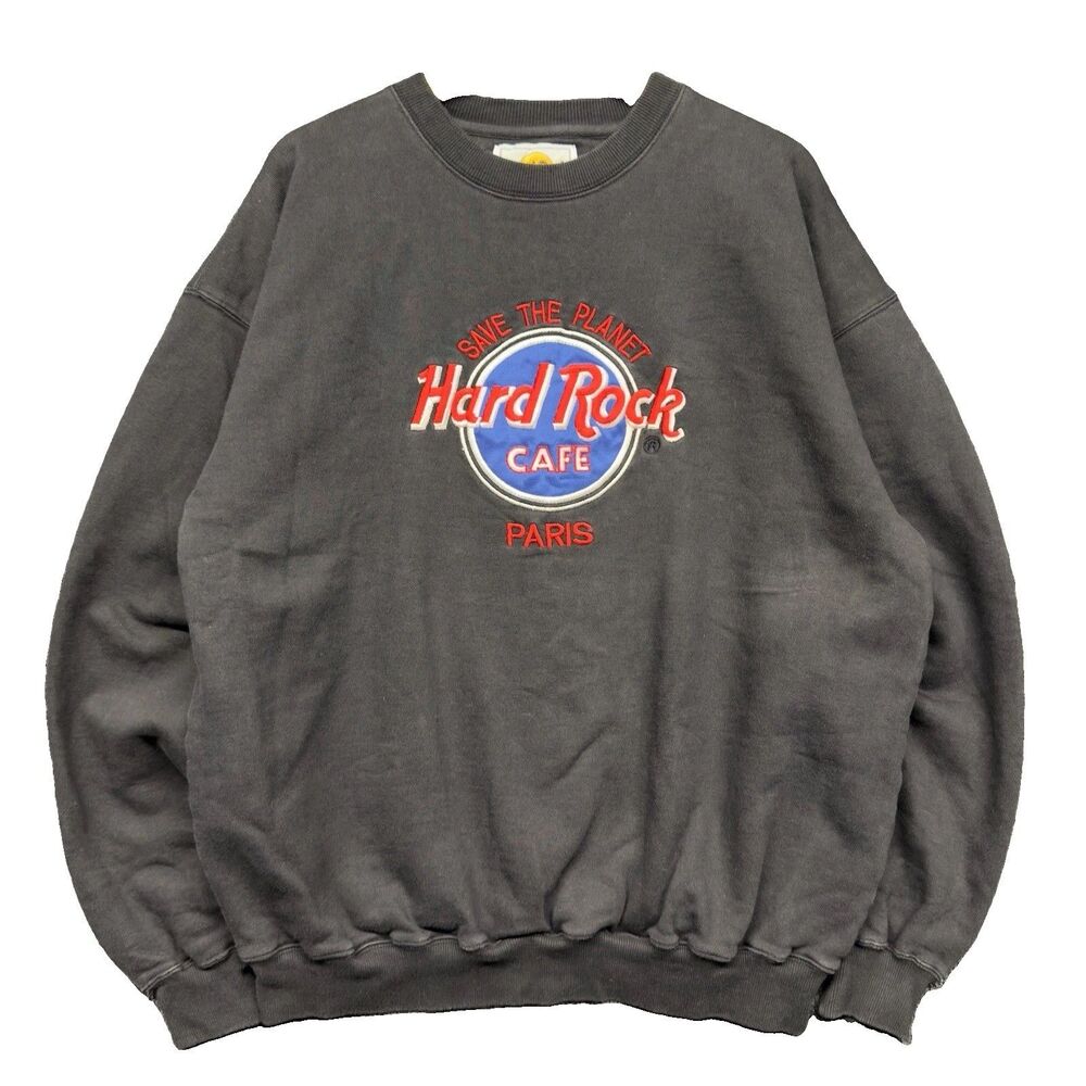 VTG 90s Hard Rock Cafe Paris Save The Planet Sweatshirt Crewneck Black XL France